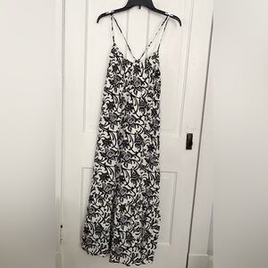 LOFT Black and White Floral Tie-Strap Dress